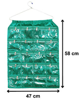 Kuber Industries Hanging Jewellery Organizer With 20 Zipper Pockets,Women Girl Storage Bag for Earrings Necklace Bracelet Ring Accessory with Hanger(Green) (Model: F_26_KUBMART016963)